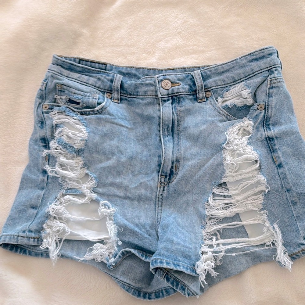 High Waisted Destroyed Denim Shorts American Eagle